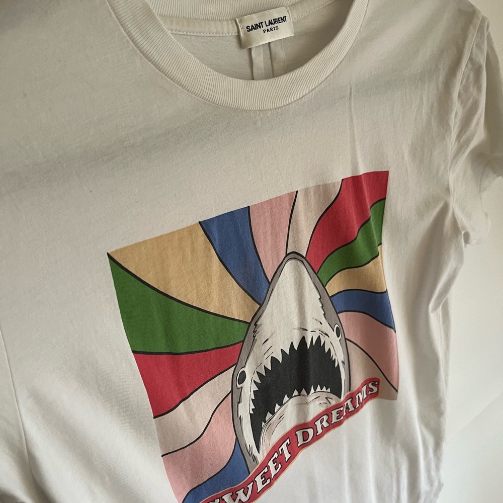 Saint Laurent Sweet Dreams Graphic Tee White with Multicolor Design Small S Mens